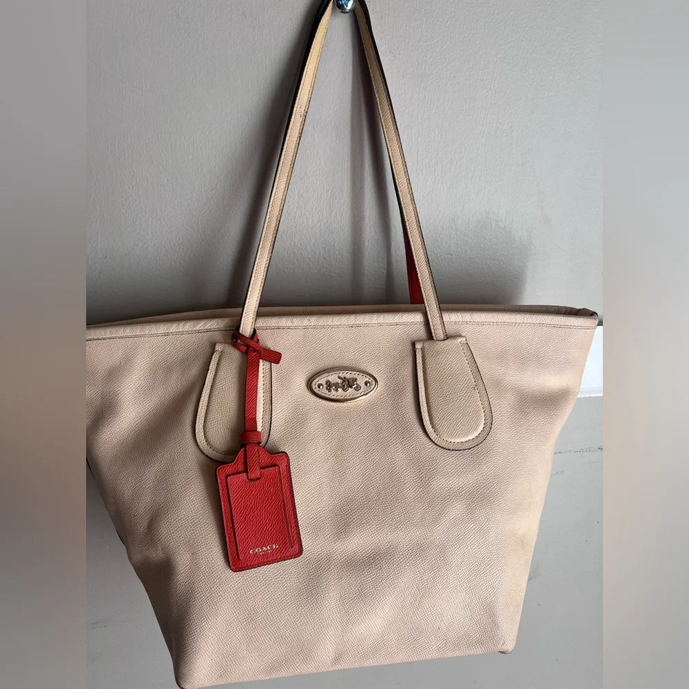 Coach Cream Tote with Red Accent